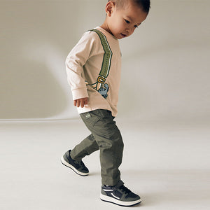 Natural 100% Cotton Long Sleeve Printed Backpack T-Shirt (3mths-6yrs)