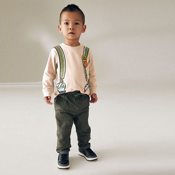 Natural 100% Cotton Long Sleeve Printed Backpack T-Shirt (3mths-6yrs)