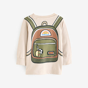Natural 100% Cotton Long Sleeve Printed Backpack T-Shirt (3mths-6yrs)