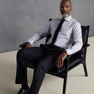 Grey Signature Textured 100% Cotton Slim Fit Single Cuff Shirt