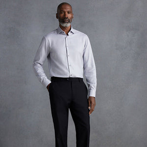 Grey Signature Textured 100% Cotton Slim Fit Single Cuff Shirt