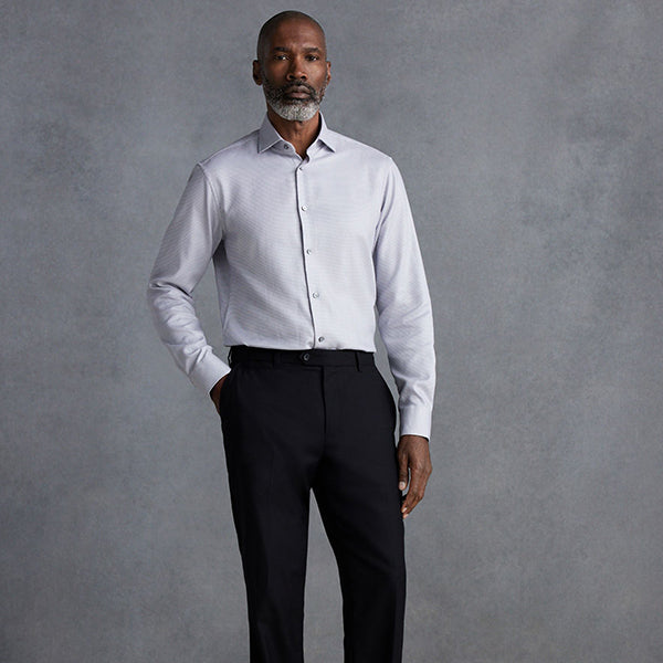 Grey Signature Textured 100% Cotton Slim Fit Single Cuff Shirt