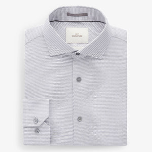 Grey Signature Textured 100% Cotton Slim Fit Single Cuff Shirt