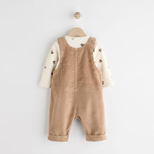Load image into Gallery viewer, Tan Brown Corduroy 100% Cotton Baby Dungarees and Bodysuit Set (0mths-18mths)
