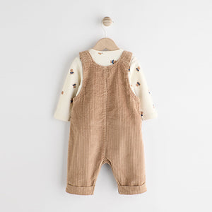 Tan Brown Corduroy 100% Cotton Baby Dungarees and Bodysuit Set (0mths-18mths)