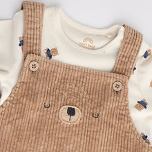 Load image into Gallery viewer, Tan Brown Corduroy 100% Cotton Baby Dungarees and Bodysuit Set (0mths-18mths)
