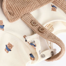 Load image into Gallery viewer, Tan Brown Corduroy 100% Cotton Baby Dungarees and Bodysuit Set (0mths-18mths)
