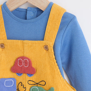 Bright Transport Corduroy 100% Cotton Baby Dungarees and Bodysuit Set (0mths-18mths)