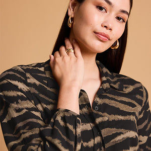 Black/Brown Zebra Print Mini Belted Shirt Dress