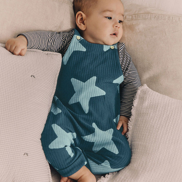Navy Blue Star Jersey Baby Dungarees And Bodysuit Set