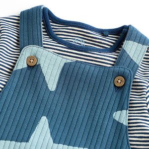 Navy Blue Star Jersey Baby Dungarees And Bodysuit Set