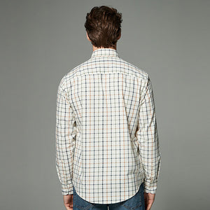 Ecru Cream Tattersall Check Regular Fit Easy Iron Button Down Oxford Shirt
