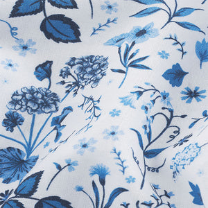 White/Blue Floral Print Regular Fit 100% Cotton Single Cuff Formal Shirt