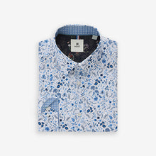 Load image into Gallery viewer, White/Blue Floral Print Regular Fit 100% Cotton Single Cuff Formal Shirt
