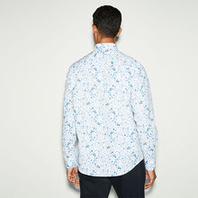 Load image into Gallery viewer, White/Blue Floral Print Regular Fit 100% Cotton Single Cuff Formal Shirt
