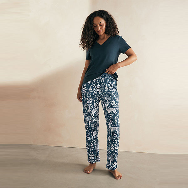 Navy Woodland 100% Cotton Short Sleeve Pyjamas