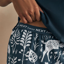 Load image into Gallery viewer, Navy Woodland 100% Cotton Short Sleeve Pyjamas
