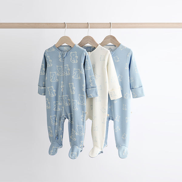 Blue Baby Sleepsuits 3 Pack (0-18mths)