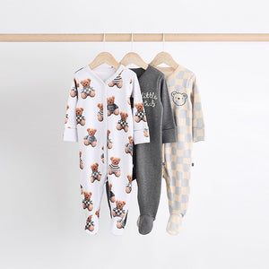 Bear Checkerboard Baby Sleepsuits 3 Pack