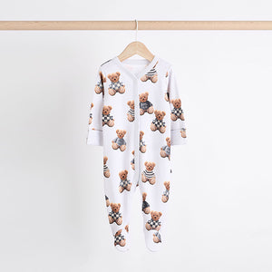 Bear Checkerboard Baby Sleepsuits 3 Pack