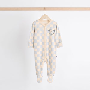 Bear Checkerboard Baby Sleepsuits 3 Pack