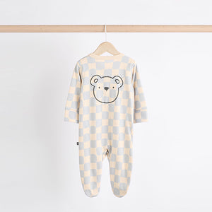Bear Checkerboard Baby Sleepsuits 3 Pack