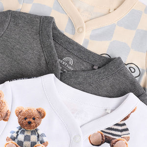 Bear Checkerboard Baby Sleepsuits 3 Pack