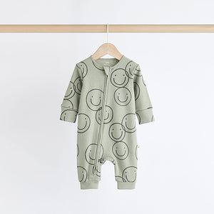 Neutral Checkerboard Baby Footless Zipped 100% Cotton Sleepsuits 3 Pack (0mths-2yrs)