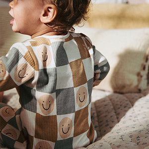 Neutral Checkerboard Baby Footless Zipped 100% Cotton Sleepsuits 3 Pack (0mths-2yrs)