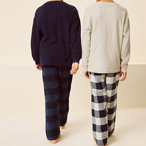 Navy/Grey Textured Top 2 Pack Long Sleeve Woven Check Pyjamas (6-12yrs)