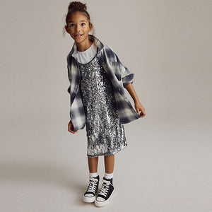 Silver Sequin Slip Dress and T-Shirt Set (3-12yrs)