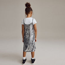 Load image into Gallery viewer, Silver Sequin Slip Dress and T-Shirt Set (3-12yrs)
