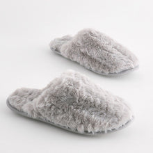 Load image into Gallery viewer, Grey Faux Fur Mule Slippers
