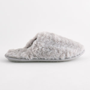 Grey Faux Fur Mule Slippers