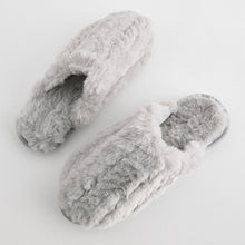 Load image into Gallery viewer, Grey Faux Fur Mule Slippers
