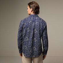 Load image into Gallery viewer, Blue 100% Cotton Textured Print Long Sleeve Shirt
