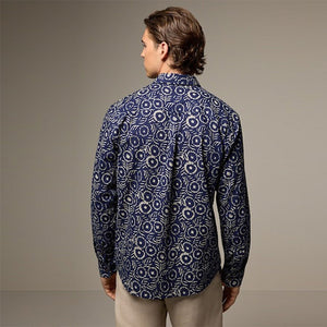 Blue 100% Cotton Textured Print Long Sleeve Shirt