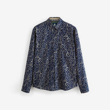 Load image into Gallery viewer, Blue 100% Cotton Textured Print Long Sleeve Shirt
