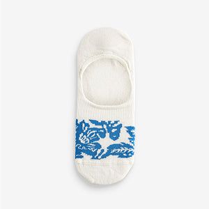 White/Blue Floral Low Cut Invisible Socks 5 Pack