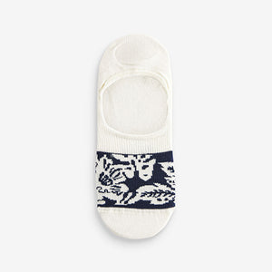 White/Blue Floral Low Cut Invisible Socks 5 Pack