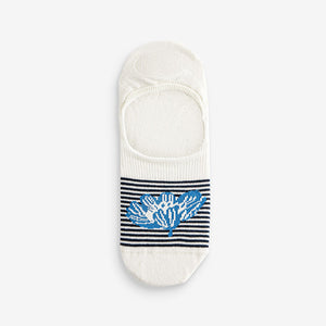 White/Blue Floral Low Cut Invisible Socks 5 Pack