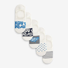 Load image into Gallery viewer, White/Blue Floral Low Cut Invisible Socks 5 Pack
