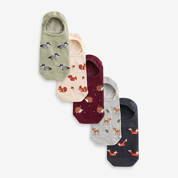 Autumn Animals Invisible Socks 5 Pack
