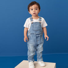 Load image into Gallery viewer, Light Blue 100% Cotton Denim Dungarees (3mths-5-6yrs)
