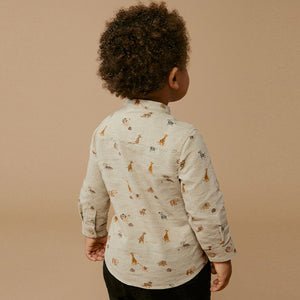 Neutral Long Sleeve Safari Print Grandad Shirt (3mths-5-6yrs)