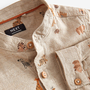 Neutral Long Sleeve Safari Print Grandad Shirt (3mths-5-6yrs)