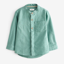 Load image into Gallery viewer, Green Grandad Collar Linen Mix Shirt (3mths-5-6yrs)
