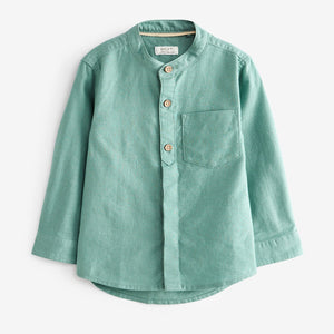 Green Grandad Collar Linen Mix Shirt (3mths-5-6yrs)