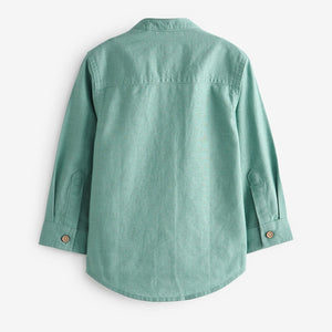 Green Grandad Collar Linen Mix Shirt (3mths-5-6yrs)