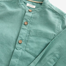 Load image into Gallery viewer, Green Grandad Collar Linen Mix Shirt (3mths-5-6yrs)
